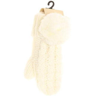 Kids CC Solid Pom Fuzzy Lined Mittens - Just Believe Boutique