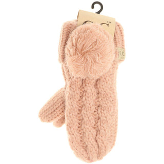 Kids CC Solid Pom Fuzzy Lined Mittens - Just Believe Boutique