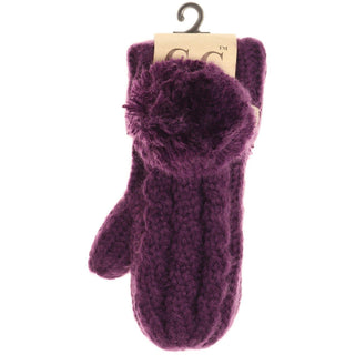 Kids CC Solid Pom Fuzzy Lined Mittens - Just Believe Boutique