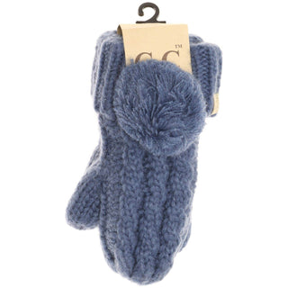 Kids CC Solid Pom Fuzzy Lined Mittens - Just Believe Boutique