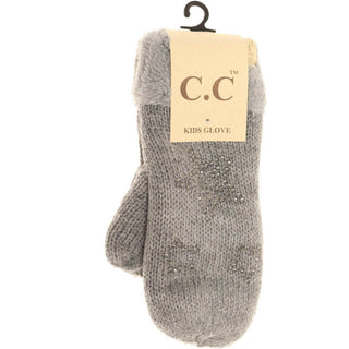 Kids Rhinestone Star Fuzzy Lined Mitten - Just Believe Boutique