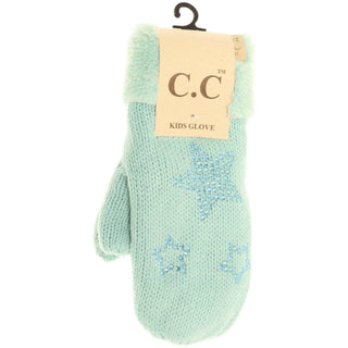 Kids Rhinestone Star Fuzzy Lined Mitten - Just Believe Boutique