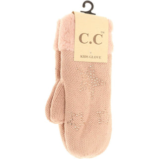 Kids Rhinestone Star Fuzzy Lined Mitten - Just Believe Boutique