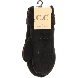 Kids Rhinestone Star Fuzzy Lined Mitten - Just Believe Boutique