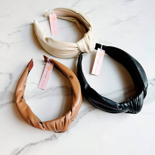 Leather Better Knotted Headband: Brown - Just Believe Boutique