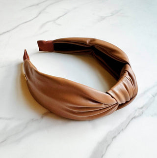 Leather Better Knotted Headband: Brown - Just Believe Boutique