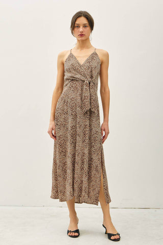 LEOPARD PRINT MIDI, MOCK-WRAP DRESS - Just Believe Boutique