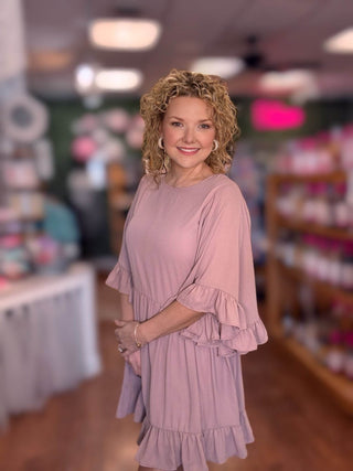 Mauve Ruffle Dress - Just Believe Boutique