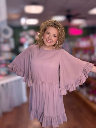 Mauve Ruffle Dress - Just Believe Boutique