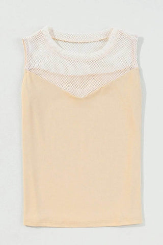 Mesh Patchwork Crew Neck Tank - Just Believe Boutique