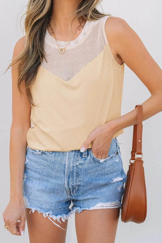 Mesh Patchwork Crew Neck Tank - Just Believe Boutique