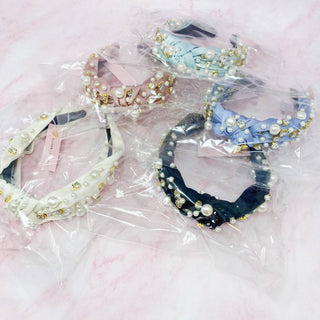 My Winslet Jeweled Satin Headband: Graceful White - Just Believe Boutique