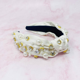 My Winslet Jeweled Satin Headband: Graceful White - Just Believe Boutique