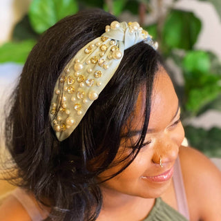 My Winslet Jeweled Satin Headband: Graceful White - Just Believe Boutique