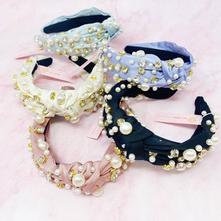 My Winslet Jeweled Satin Headband: Graceful White - Just Believe Boutique