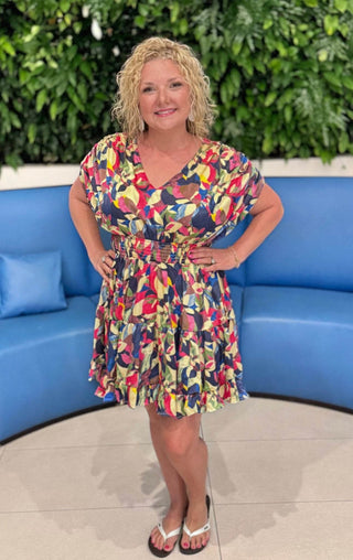 Navy Floral Print Mini Dress - Just Believe Boutique