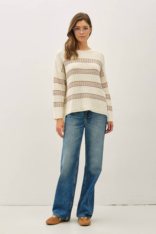 OVERSIZED STRIPE LONG SLEEVE KNIT SWEATER - Just Believe Boutique