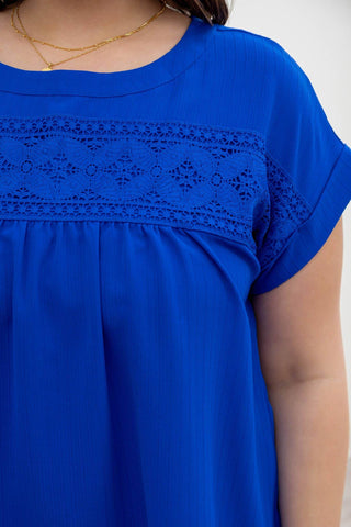PLUS FLORAL EYELET LACE TOP: BLUE - Just Believe Boutique