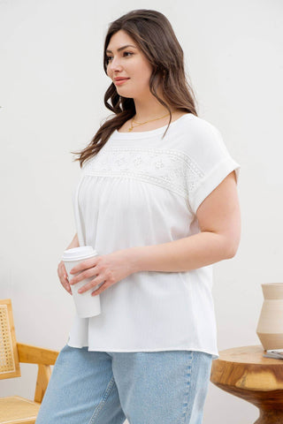 PLUS FLORAL EYELET LACE TOP: BLUE - Just Believe Boutique