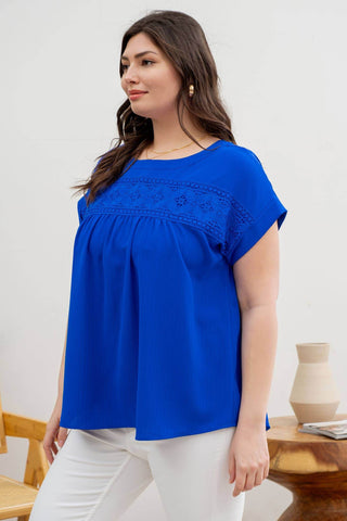 PLUS FLORAL EYELET LACE TOP: PINK - Just Believe Boutique