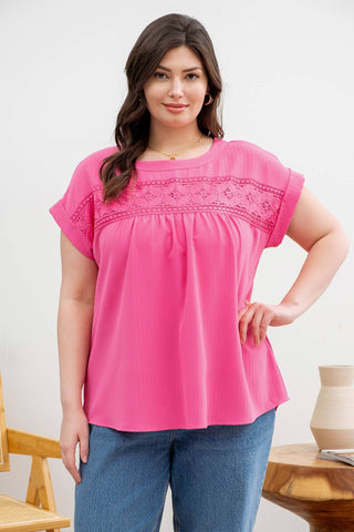 PLUS FLORAL EYELET LACE TOP: PINK - Just Believe Boutique