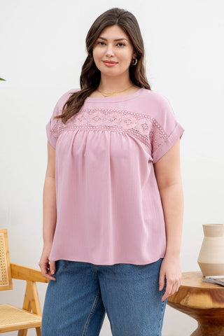 PLUS FLORAL EYELET LACE TOP: PINK - Just Believe Boutique