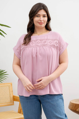 PLUS FLORAL EYELET LACE TOP: PINK - Just Believe Boutique