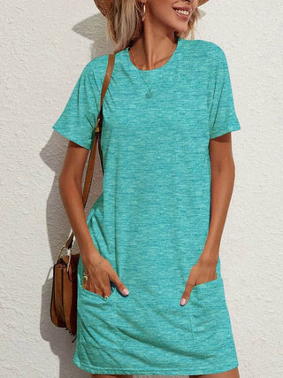 Pocketed Round Neck Short Sleeve Mini Tee Dress - Just Believe Boutique