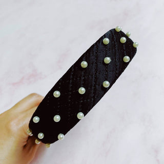 Quilted Elegance Pearl Headband: Noble Black - Just Believe Boutique