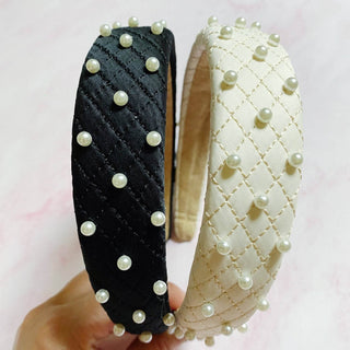 Quilted Elegance Pearl Headband: Noble Black - Just Believe Boutique
