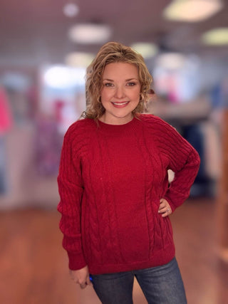 Raspberry Cable Knit Sweater - Just Believe Boutique