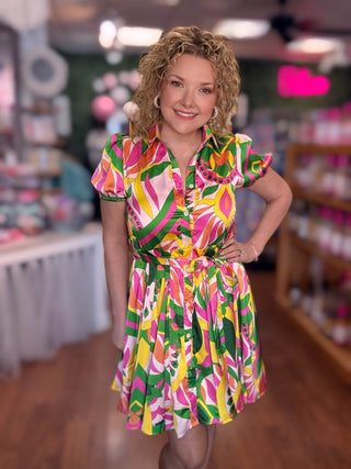 Retro Print Midi Dress - Just Believe Boutique