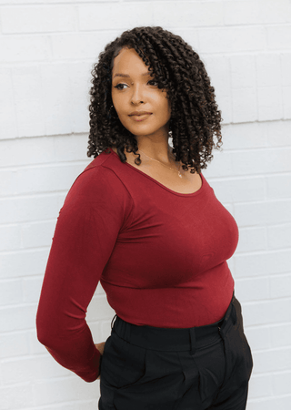 Reversible Long Sleeve - Curvy Fit: Wine - Just Believe Boutique
