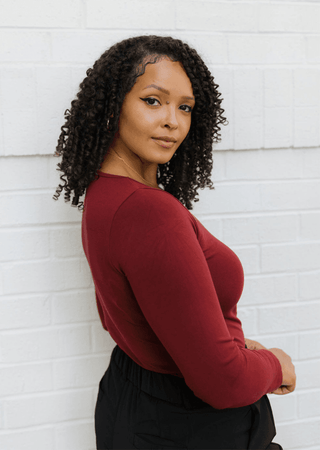 Reversible Long Sleeve - Curvy Fit: Wine - Just Believe Boutique
