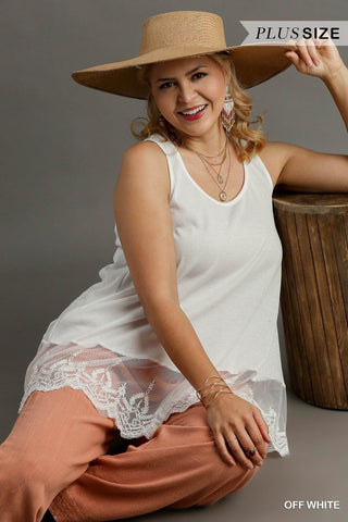 Ribbed Tank With Lace Trim - Just Believe Boutique