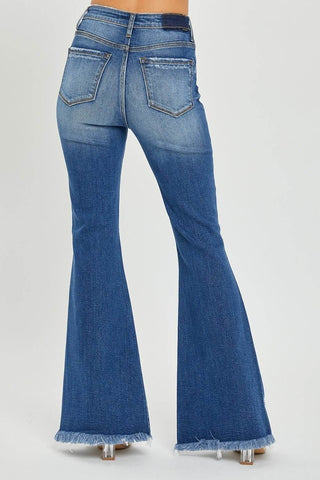 RISEN Full Size High Rise Front Slit Frayed Hem Flare Jeans - Just Believe Boutique