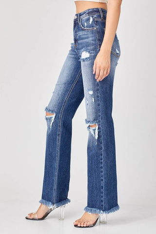 Risen Full Size Raw Hem Distressed Straight Jeans - Just Believe Boutique