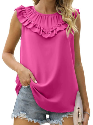Ruffle Round Neck Blouse - Just Believe Boutique