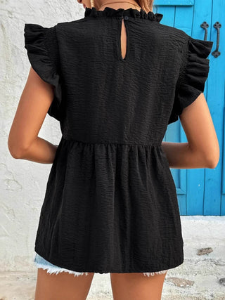 Ruffled Cap Sleeve Blouse - Just Believe Boutique