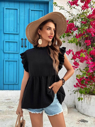 Ruffled Cap Sleeve Blouse - Just Believe Boutique