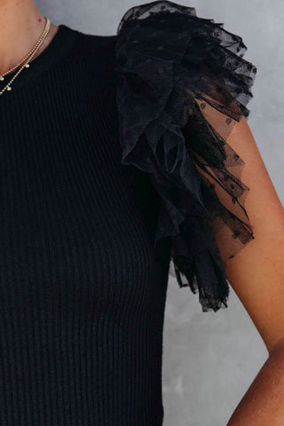 Ruffled Round Neck Cap Sleeve Blouse - Just Believe Boutique