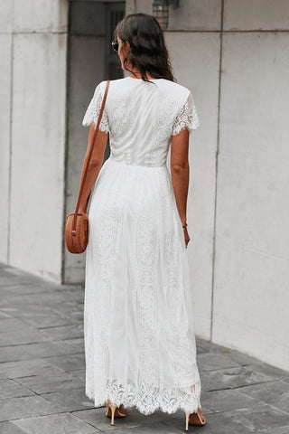 Scalloped Trim Lace Plunge Dress - Just Believe Boutique
