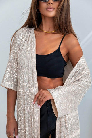 Sequin Open Front Duster Cardigan - Just Believe Boutique