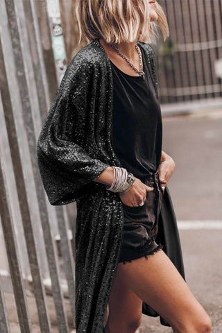 Sequin Open Front Duster Cardigan - Just Believe Boutique