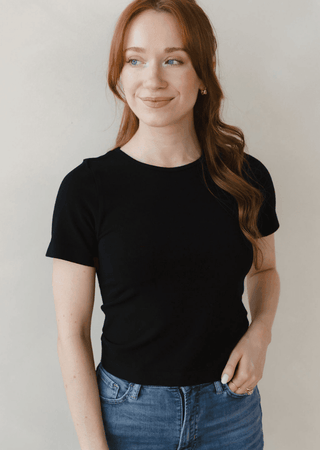 Short Sleeve Waist Length Top: White / Regular - Just Believe Boutique