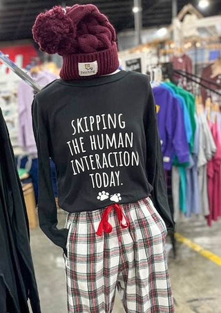 Skipping the Human Interaction All-day Pajamas Set - Just Believe Boutique