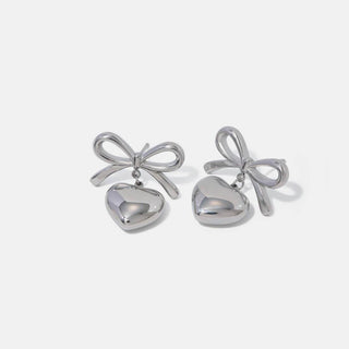 Stainless Steel Bow & Heart Drop Earrings - Just Believe Boutique