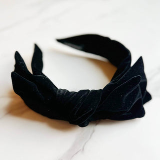 Structured Velvet Bow Headband: Black - Just Believe Boutique
