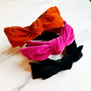 Structured Velvet Bow Headband: Black - Just Believe Boutique