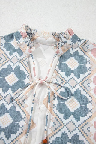 Tassel Tie Neck Balloon Sleeve Blouse - Just Believe Boutique